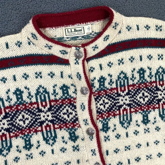 L.L. Bean Sweaters - Vintage LL Bean Sweater Womens Large Fair Isle Nordic Cardigan Wool USA Made